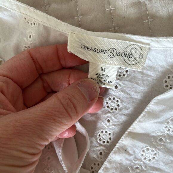 Treasure & Bond Long Sleeve Eyelet Lace Button Front Shirt Size Medium Ivory - Picture 7 of 10